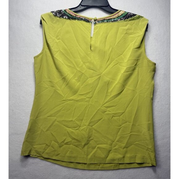 Trina Turk Women's Top Blouse Bright Yellow 100% Silk M Sequin Multicolor Accent - Picture 2 of 8